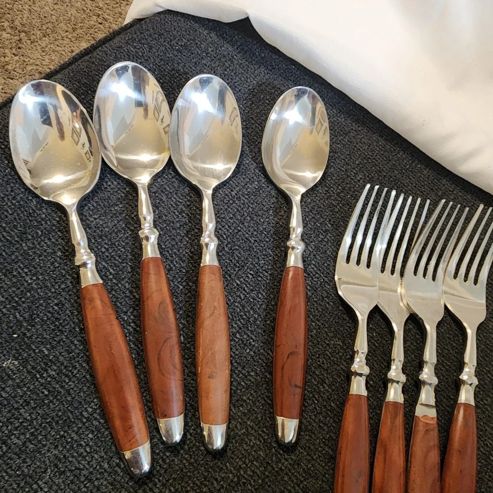 Vintage Hampton Silversmiths Stainless Steel Bistro Brown Flatware 15 Pc Serving